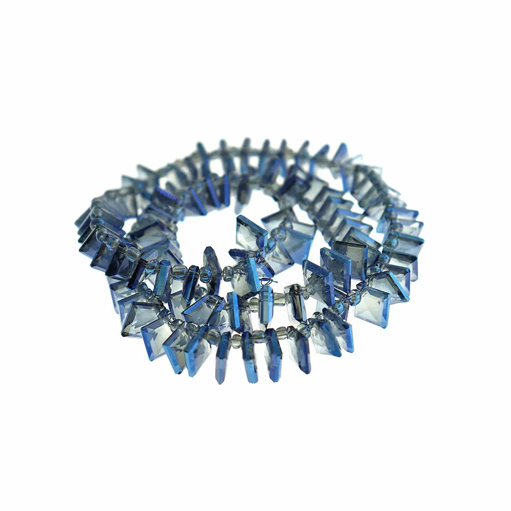 10 Electroplated Blue Rhombus Glass Pendant Charms - Z485