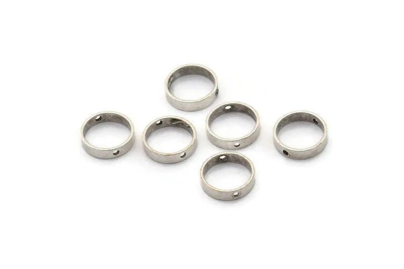 10mm Circle Connector, 24 Antique Silver Plated Brass Circle Ring Connector With 2 Holes, Findings (10x2.5mm) BS 2202
