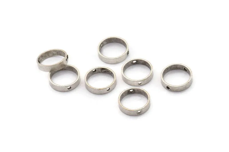 10mm Circle Connector, 24 Antique Silver Plated Brass Circle Ring Connector With 2 Holes, Findings (10x2.5mm) BS 2202