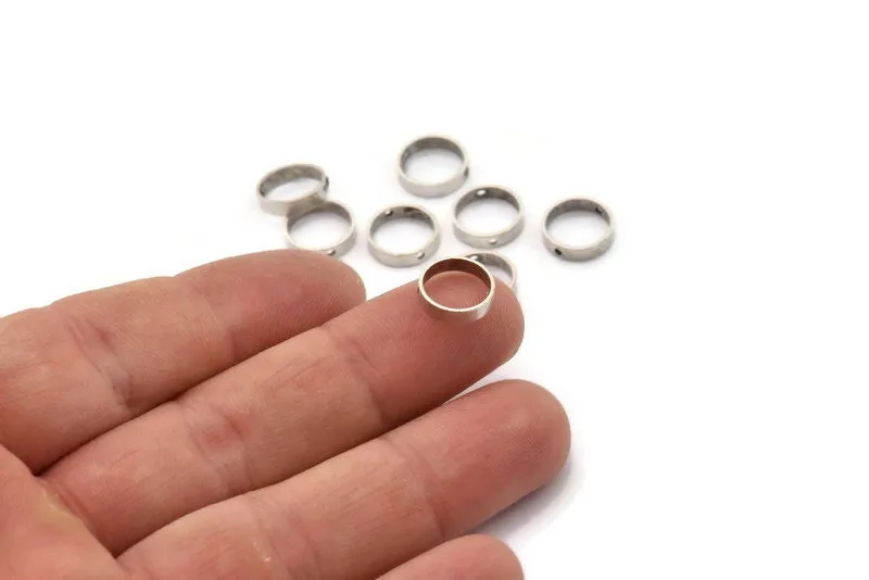 10mm Circle Connector, 24 Antique Silver Plated Brass Circle Ring Connector With 2 Holes, Findings (10x2.5mm) BS 2202