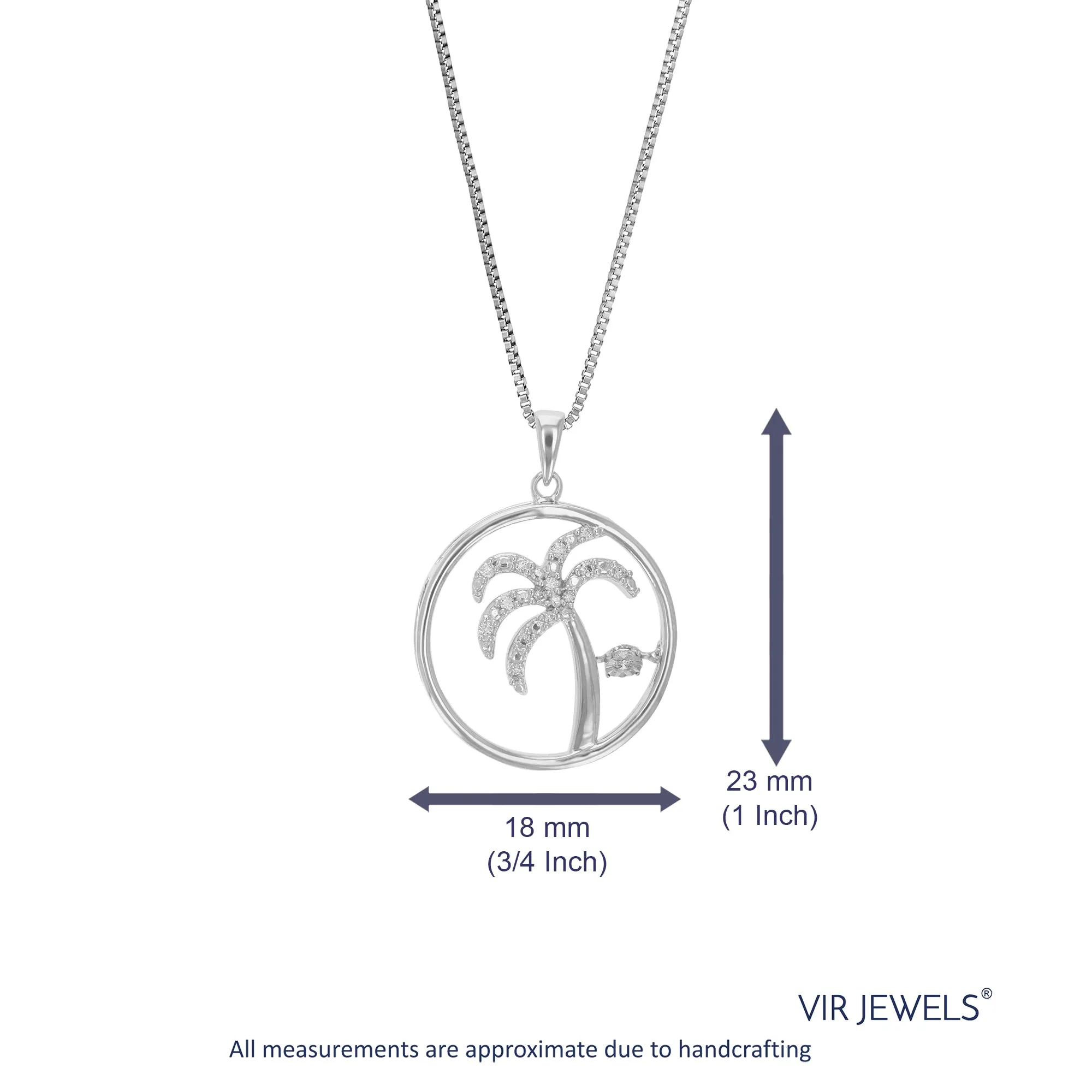 1/12 cttw Lab Grown Diamond Tree Pendant Necklace .925 Sterling Silver 3/4 Inch With 18 Inch Chain