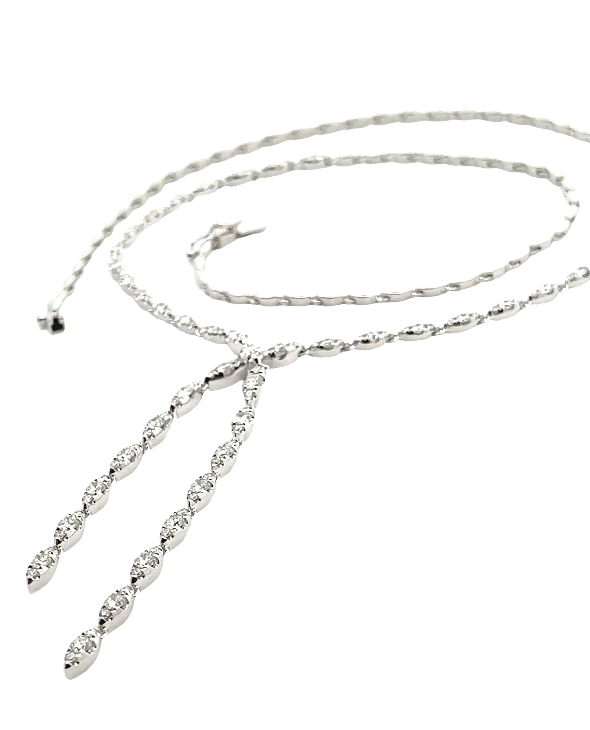 14K White Gold Double Drop Diamond Necklace