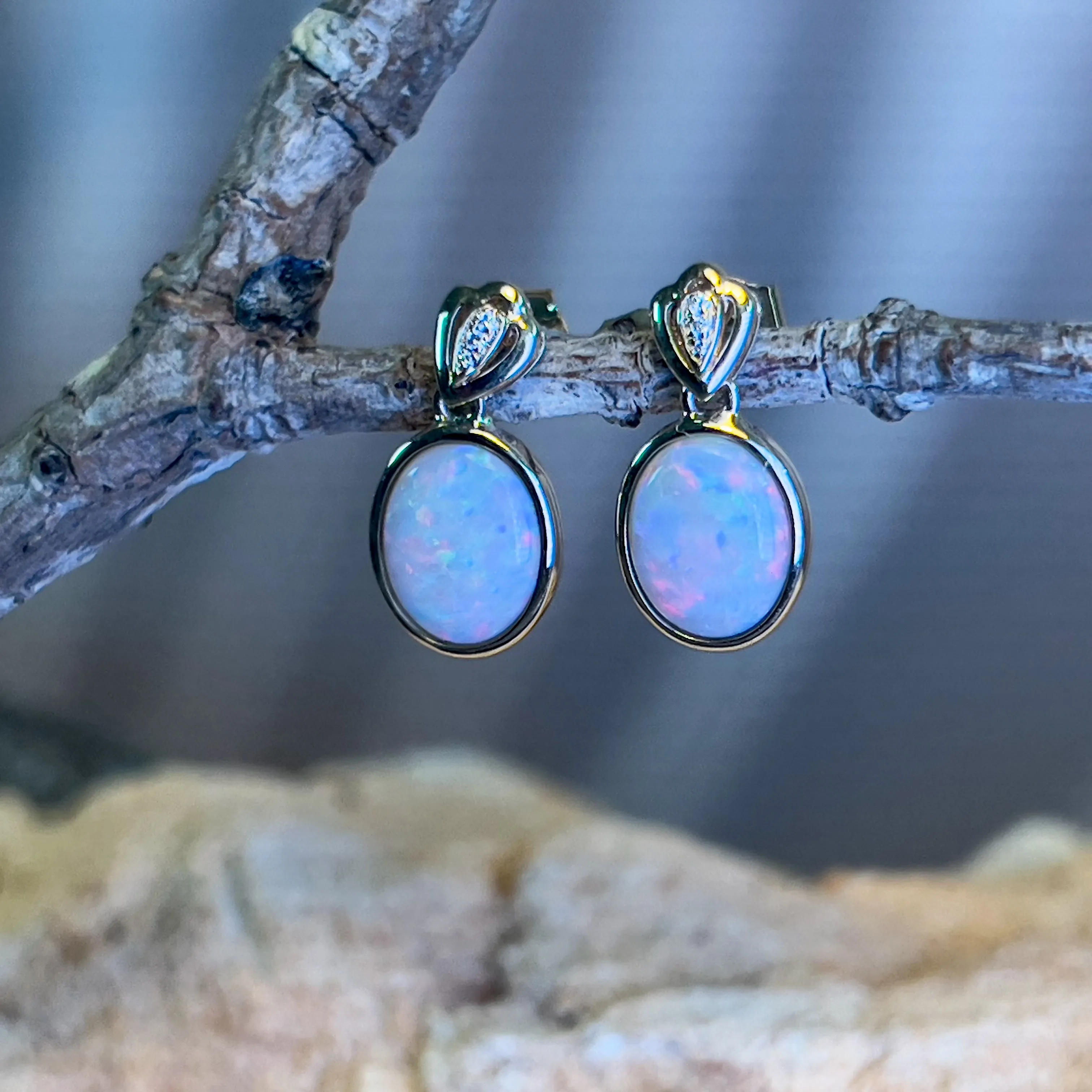 14kt Yellow Gold Oval Dark Opal 2.08ct bezel set earring drops