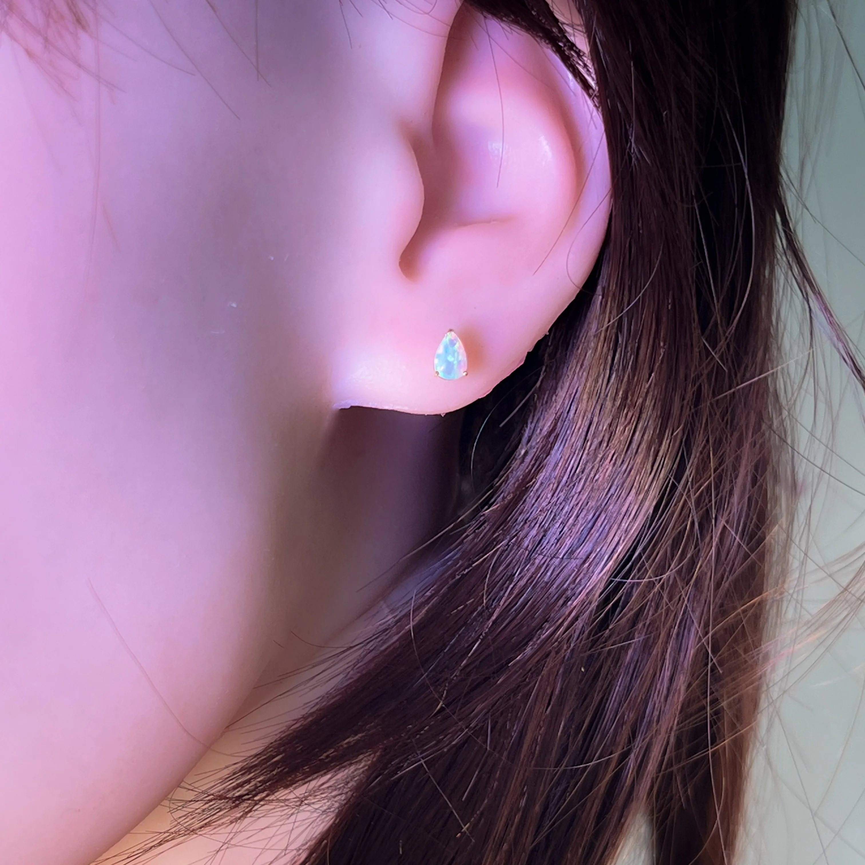 14kt Yellow Gold Pear shape 6x4mm Opal crystal studs