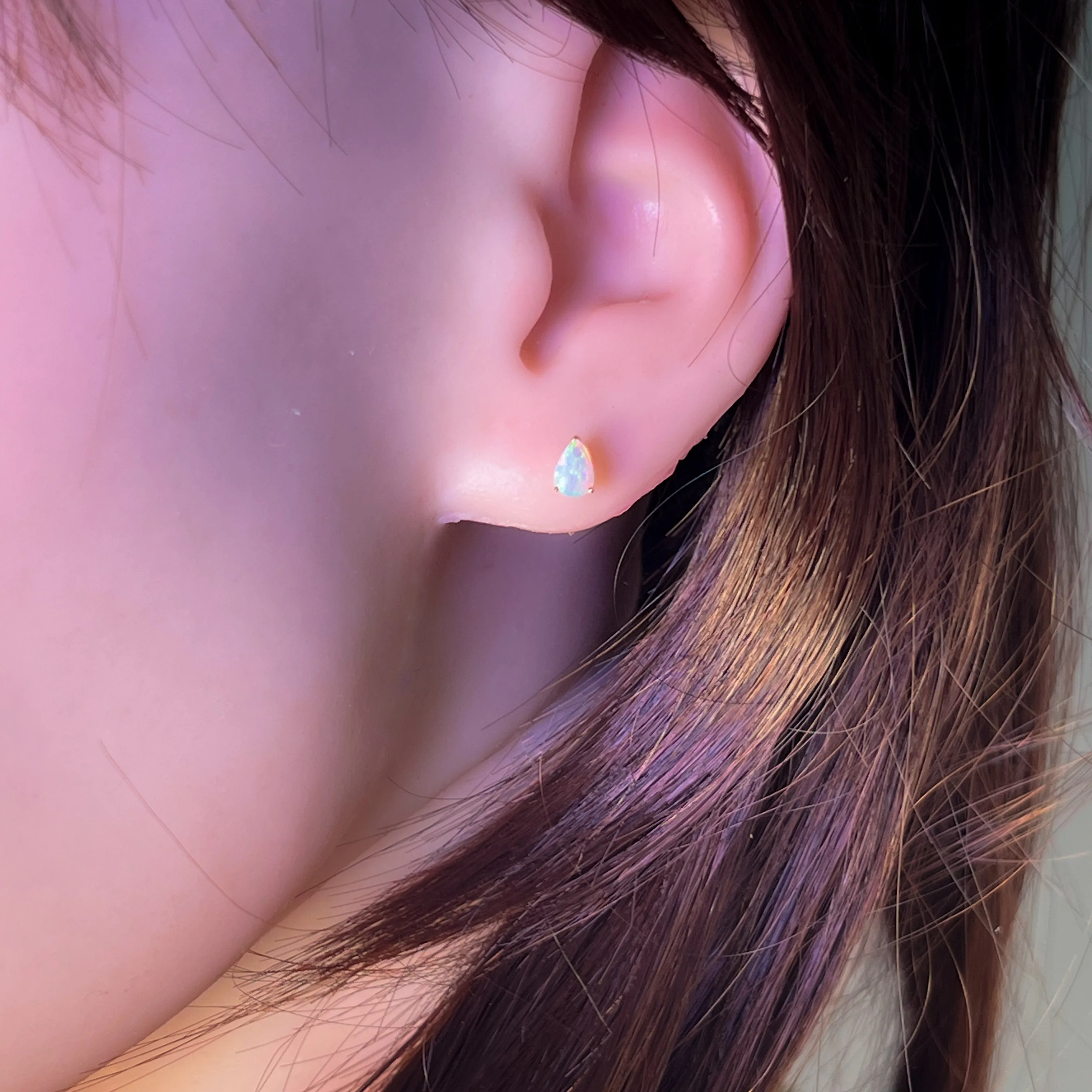 14kt Yellow Gold Pear shape 6x4mm Opal crystal studs