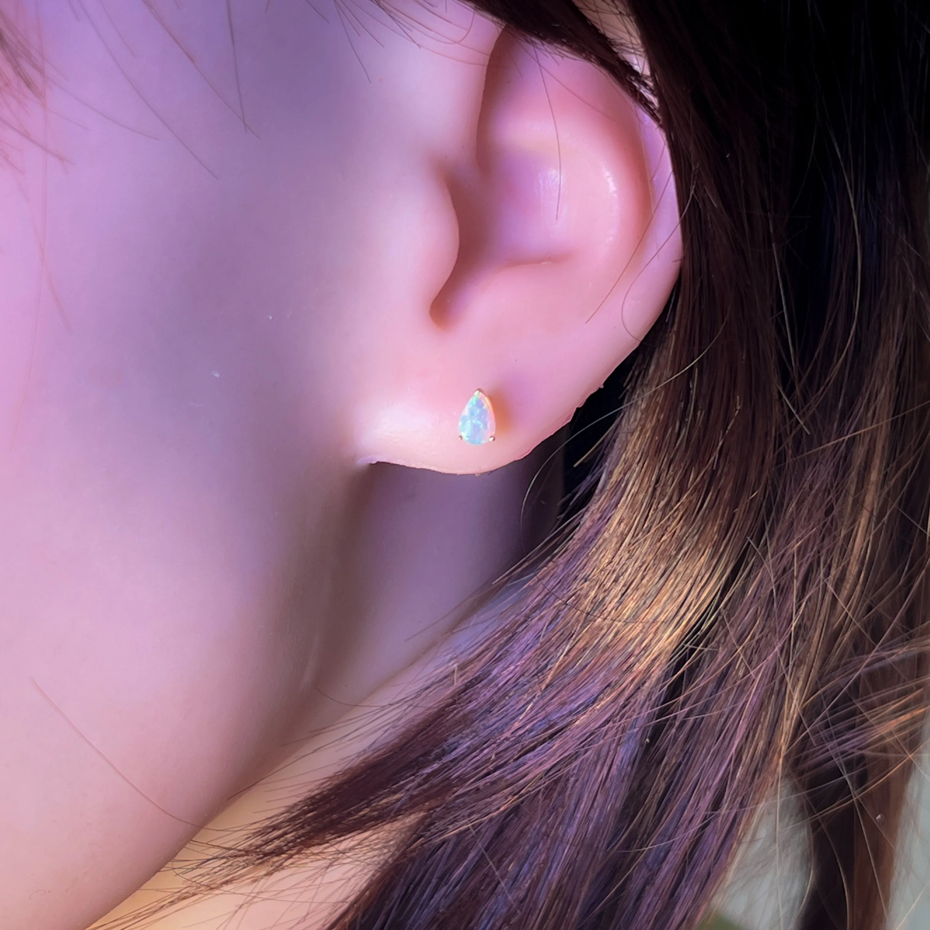 14kt Yellow Gold Pear shape 6x4mm Opal crystal studs