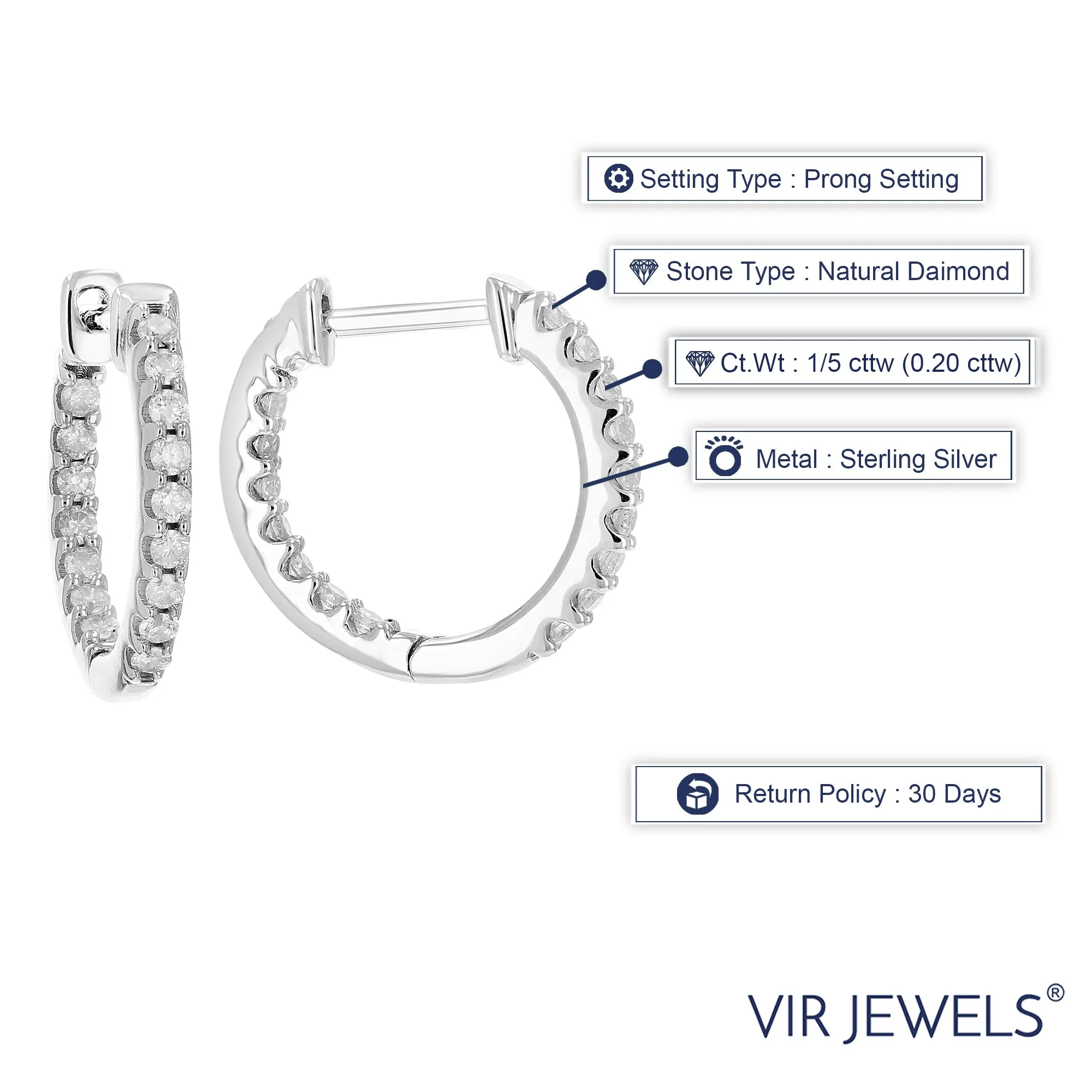 1/5 cttw Diamond Inside Out Hoop Earrings in Sterling Silver