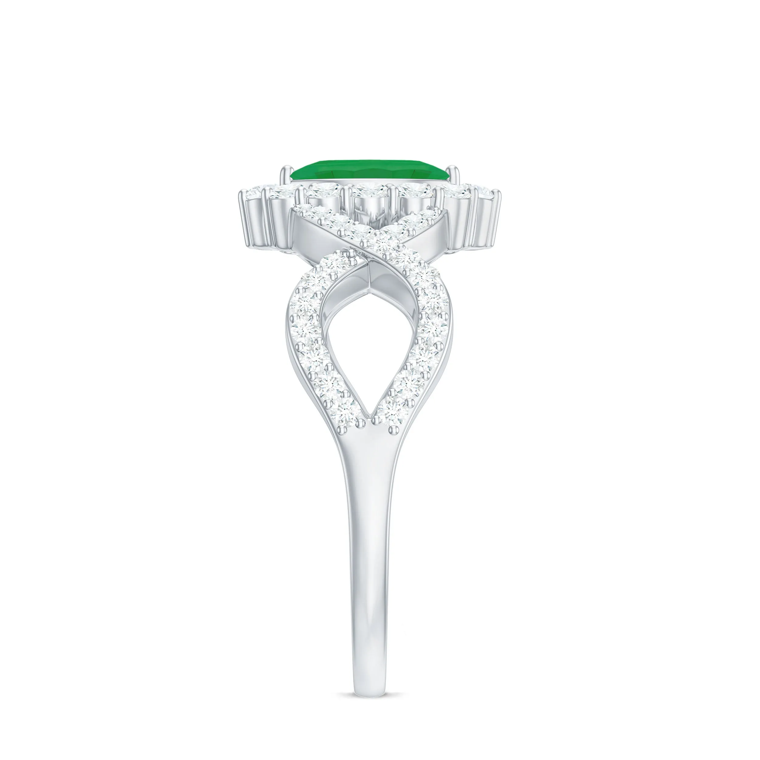 1.50 CT Marquise Emerald Crossover Engagement Ring with Diamond Halo