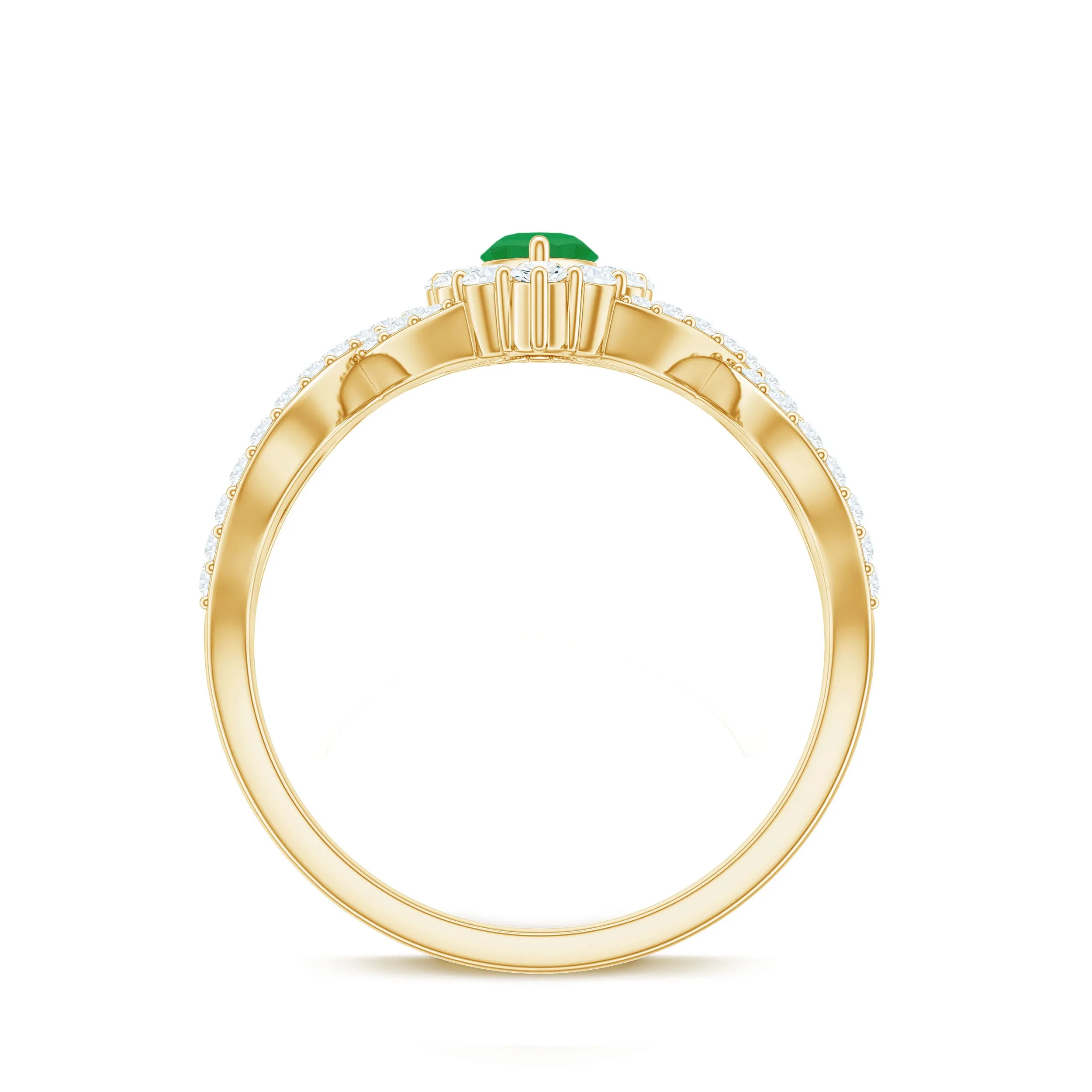 1.50 CT Marquise Emerald Crossover Engagement Ring with Diamond Halo