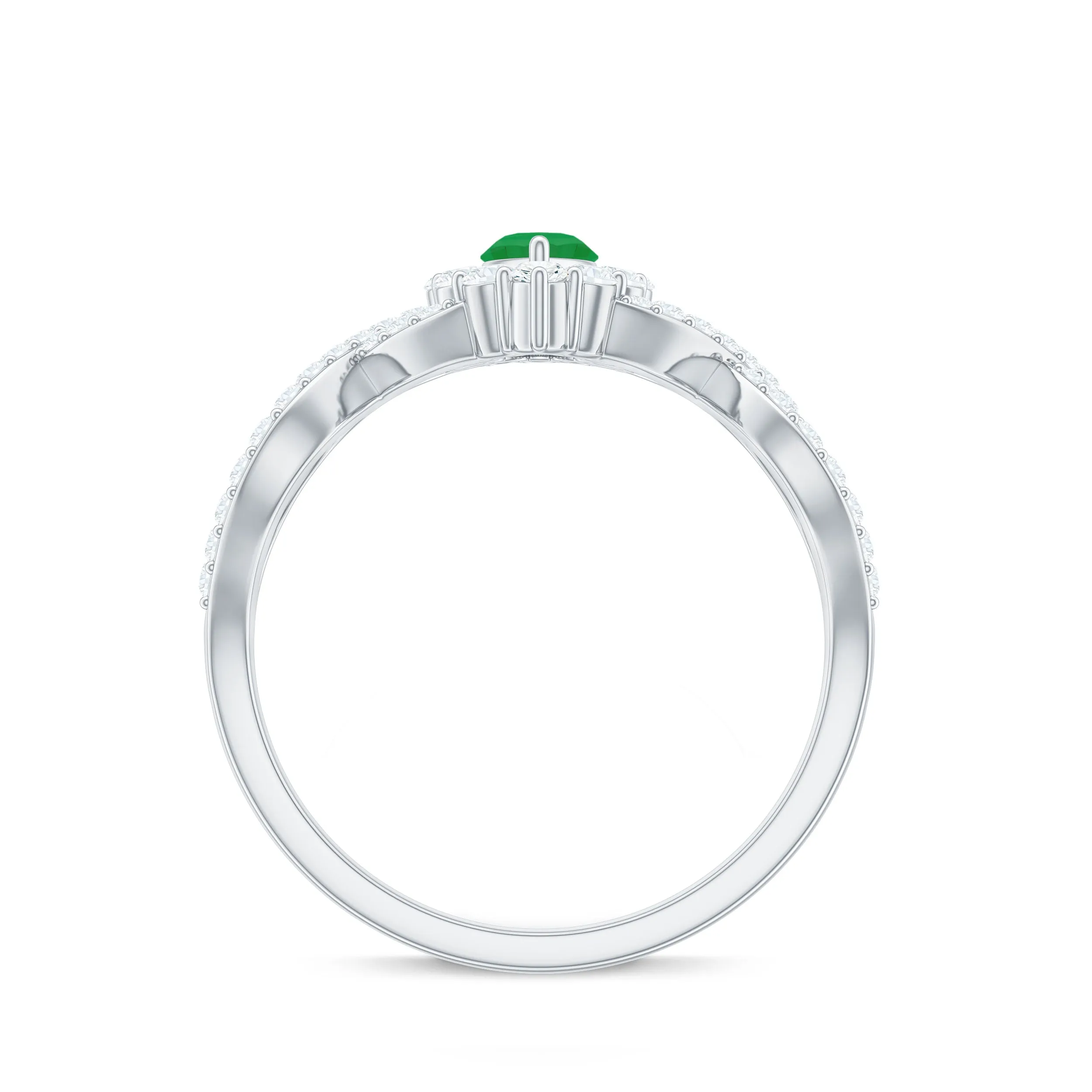 1.50 CT Marquise Emerald Crossover Engagement Ring with Diamond Halo