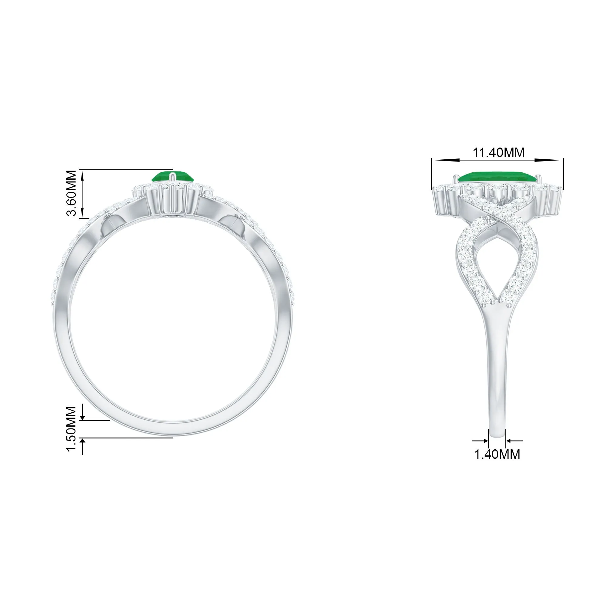1.50 CT Marquise Emerald Crossover Engagement Ring with Diamond Halo