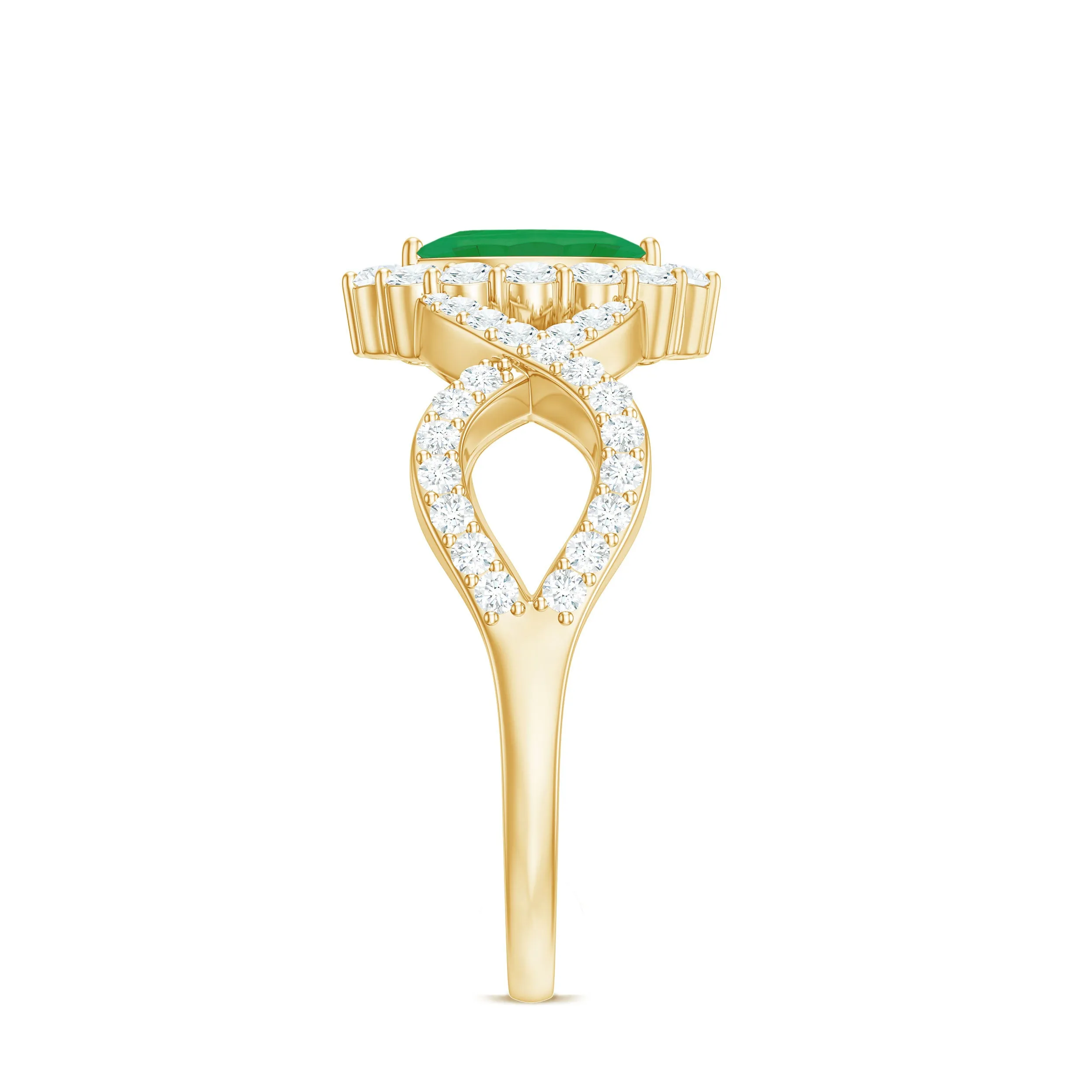 1.50 CT Marquise Emerald Crossover Engagement Ring with Diamond Halo