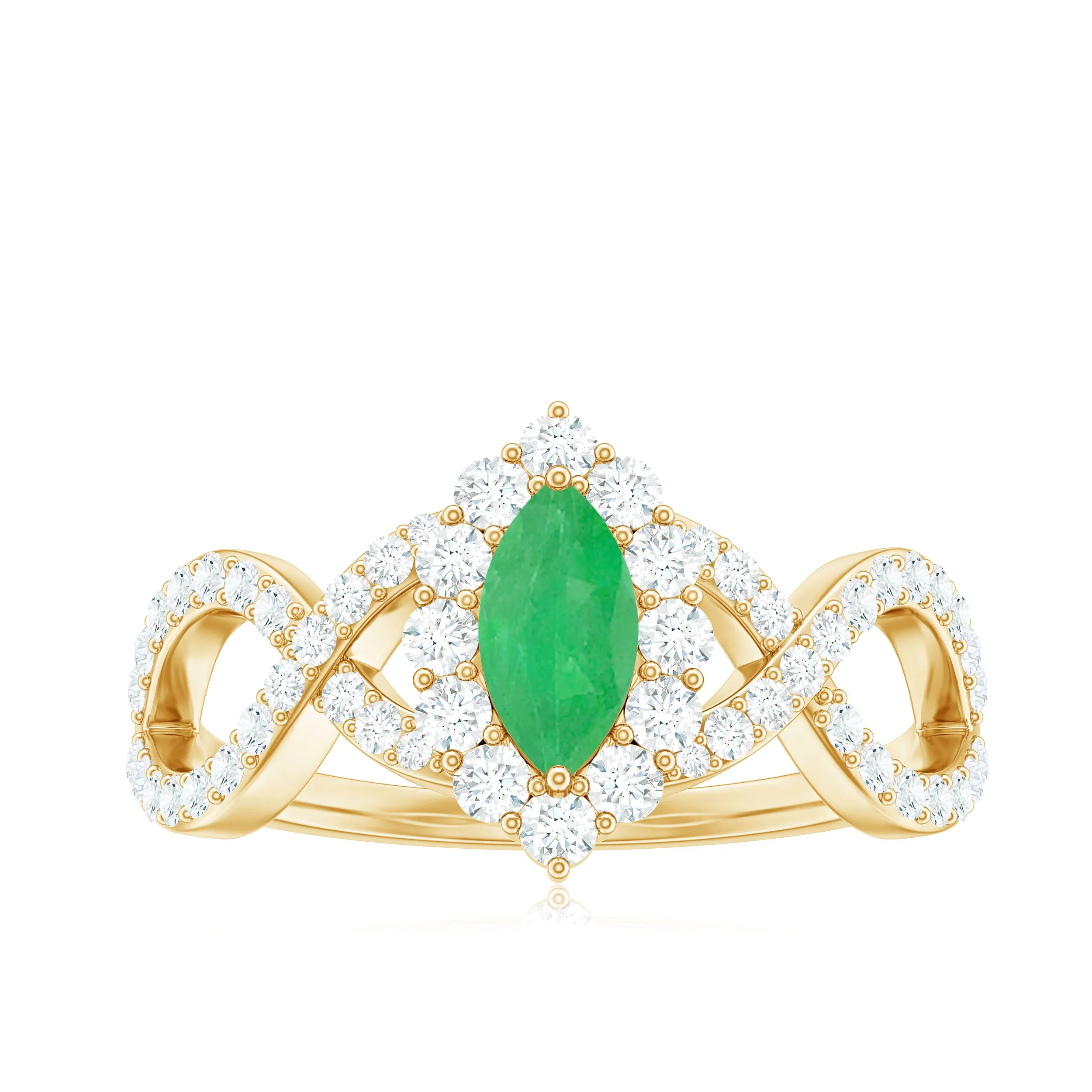 1.50 CT Marquise Emerald Crossover Engagement Ring with Diamond Halo