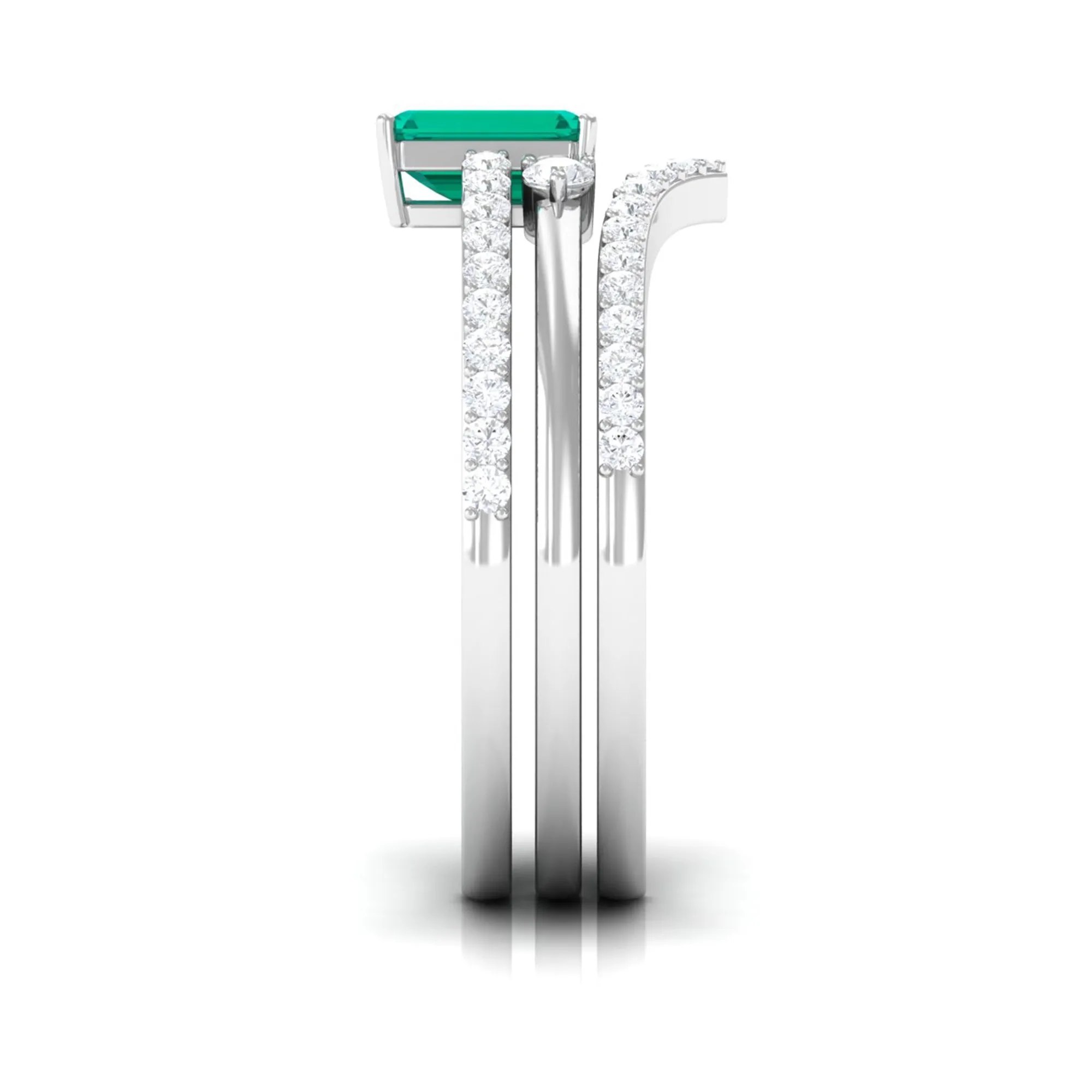 1.50 CT Octagon shape Emerald Solitaire Ring Set of 3 with Diamond
