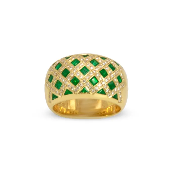 18k Gold Emerald and Diamond Fashion Band