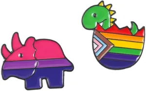 2 Pcs Cartoon Colorful Little Dinosaur Rhino Soft Enamel Pins Lapel Pin Cute Animal Badge Brooch for Clothing Women Girls ation Jackets Accessory