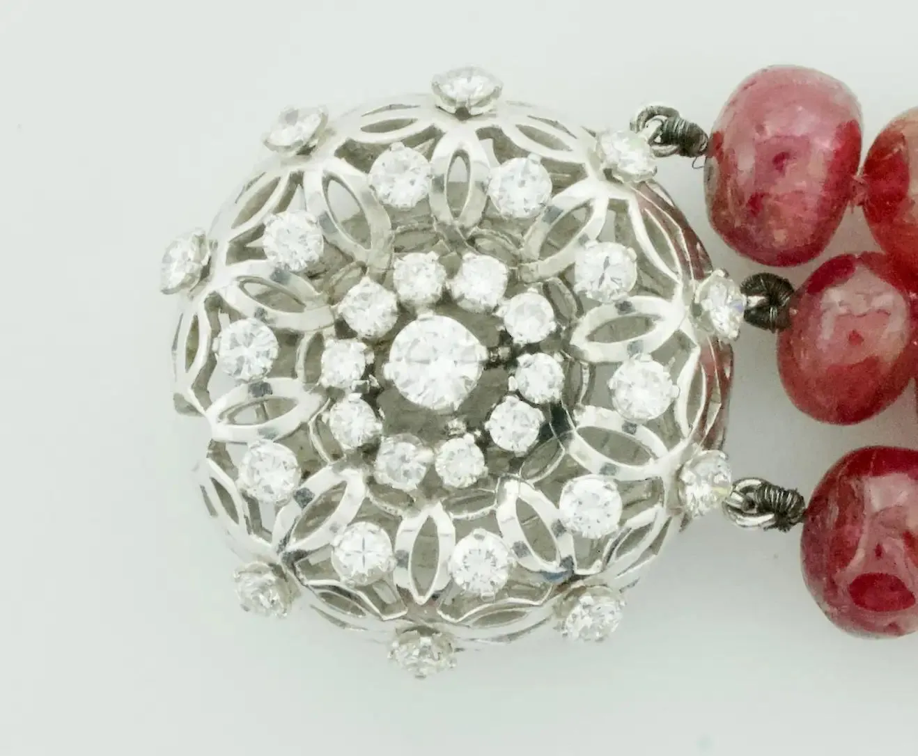 225 Carats Ruby Bead and Diamond Bracelet in White Gold