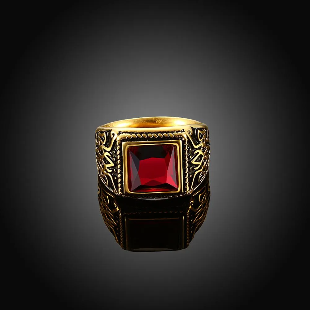 316L Stainless Steel Red Emerald Cut Goldtone Class Ring