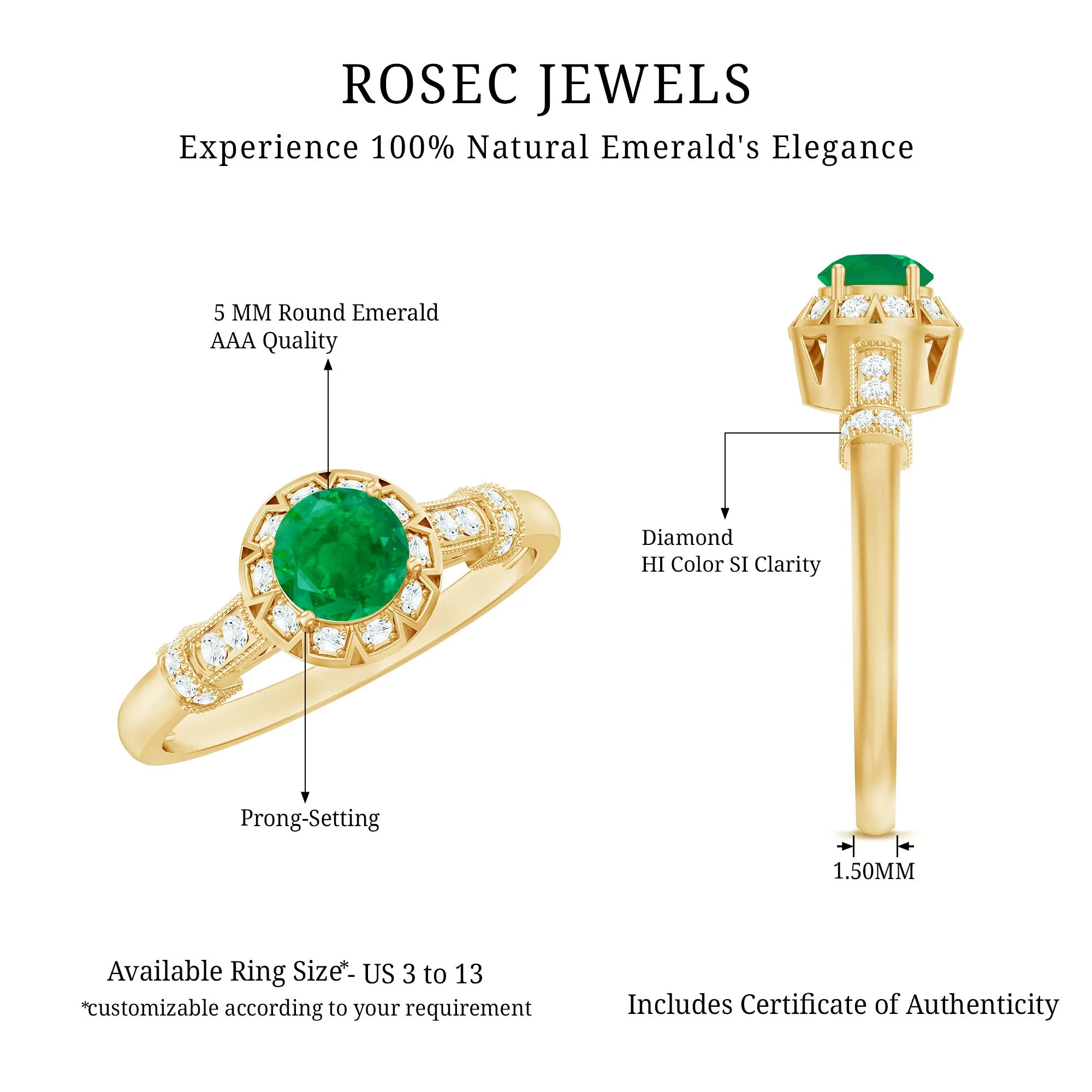 3/4 CT Vintage Inspired Emerald Engagement Ring with Diamond