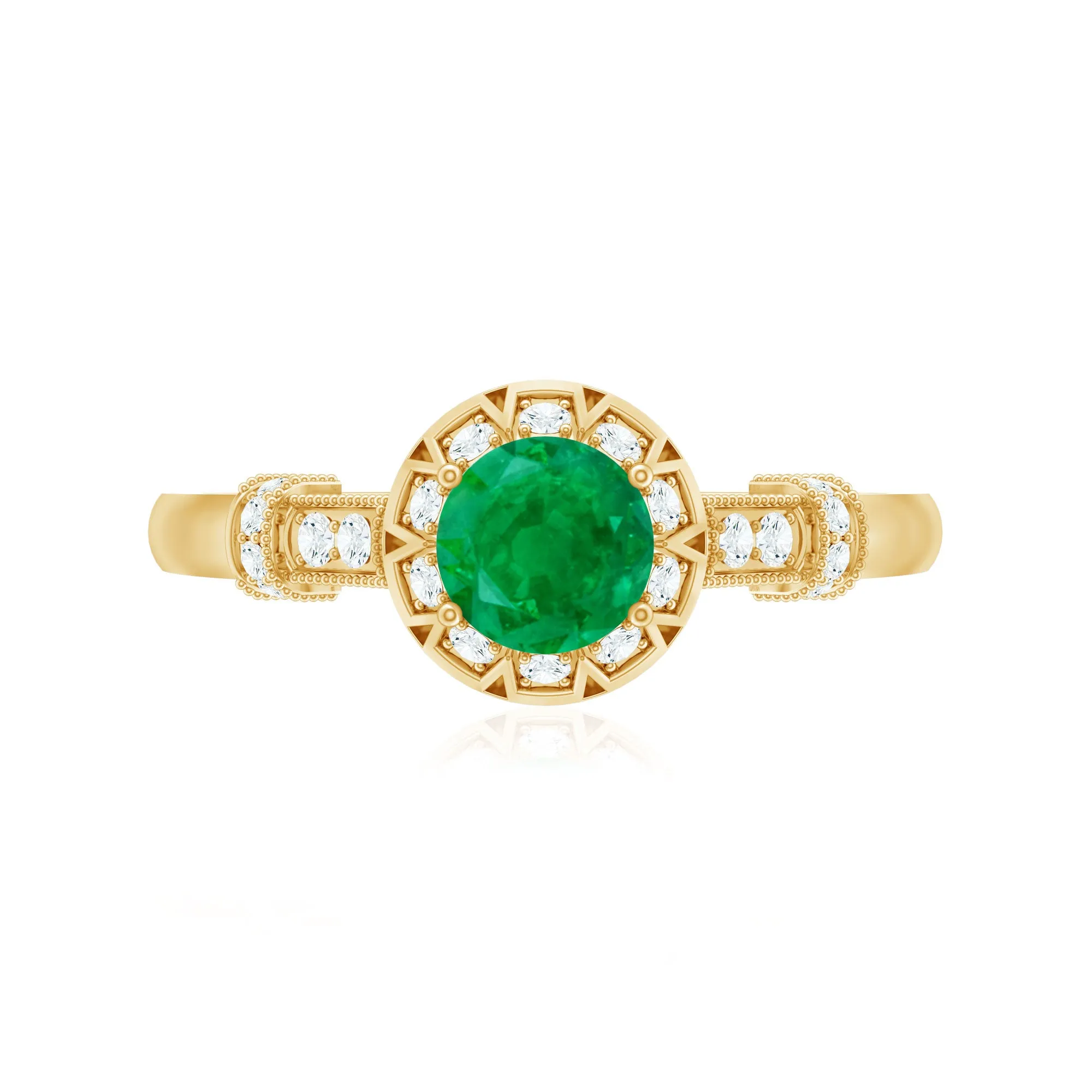 3/4 CT Vintage Inspired Emerald Engagement Ring with Diamond