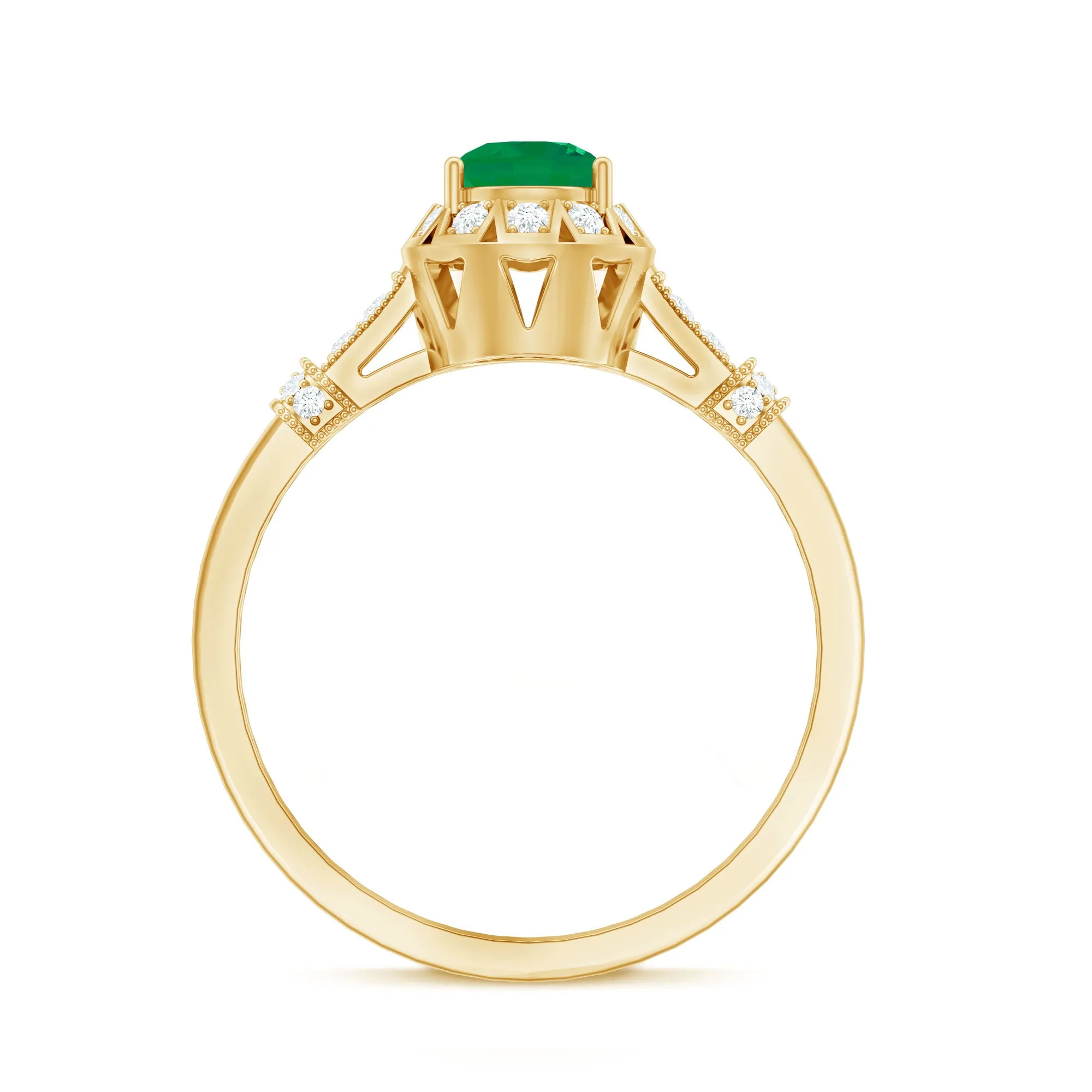 3/4 CT Vintage Inspired Emerald Engagement Ring with Diamond