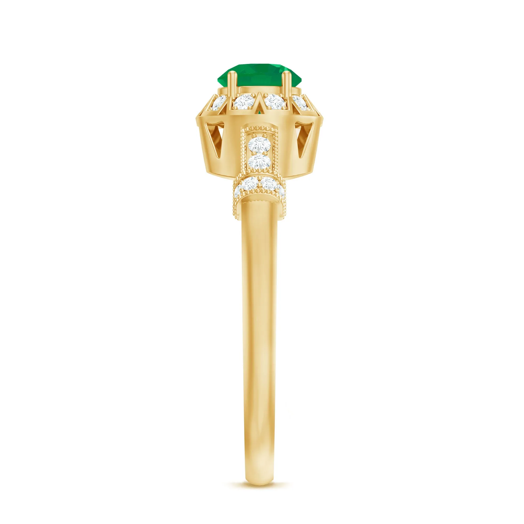 3/4 CT Vintage Inspired Emerald Engagement Ring with Diamond