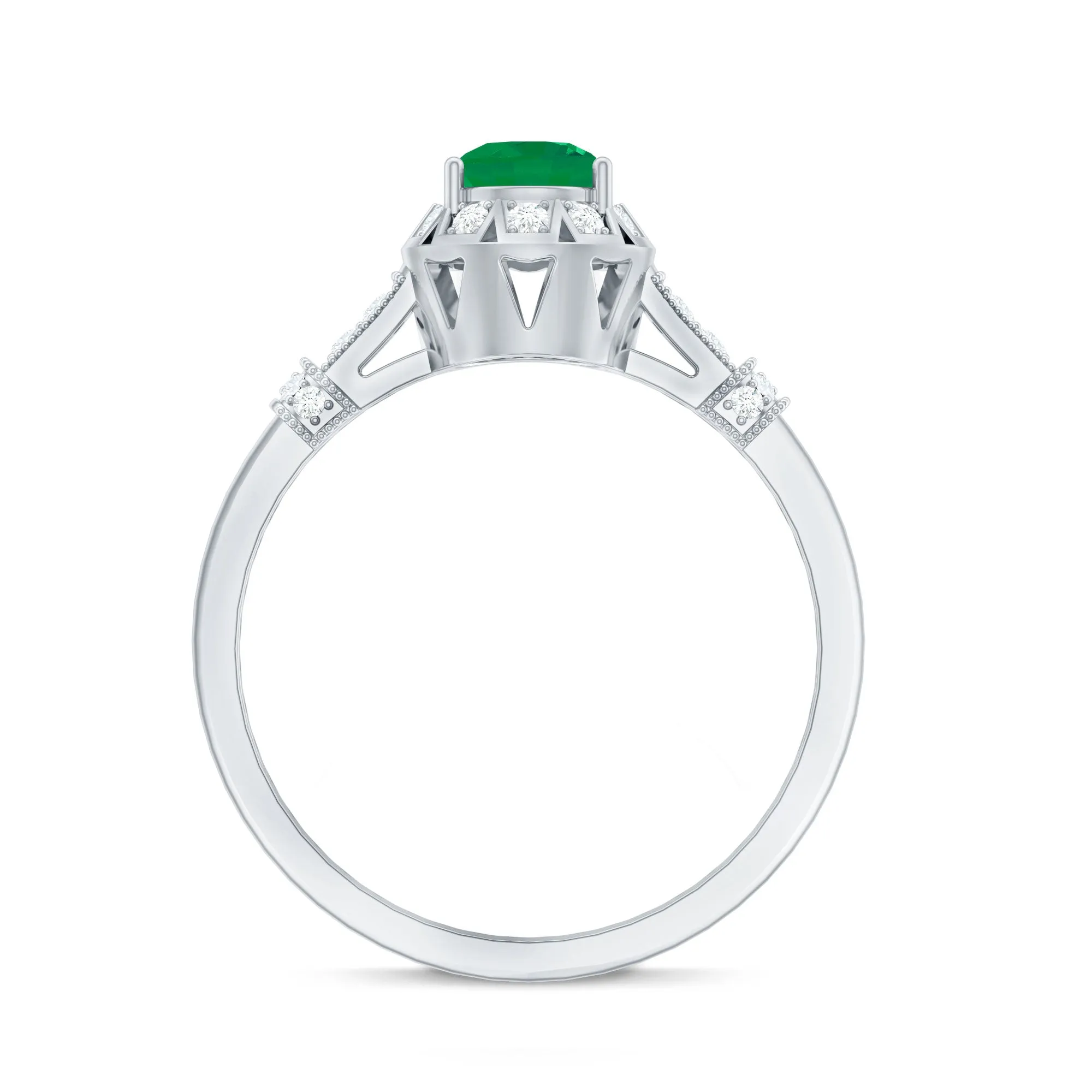 3/4 CT Vintage Inspired Emerald Engagement Ring with Diamond