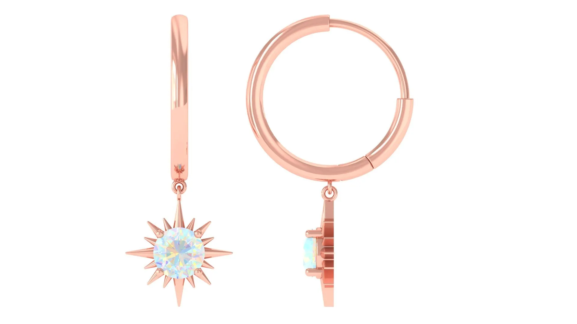 4 MM Round Shape Ethiopian Opal and Gold Sunburst Hoop Drop Earrings For Women