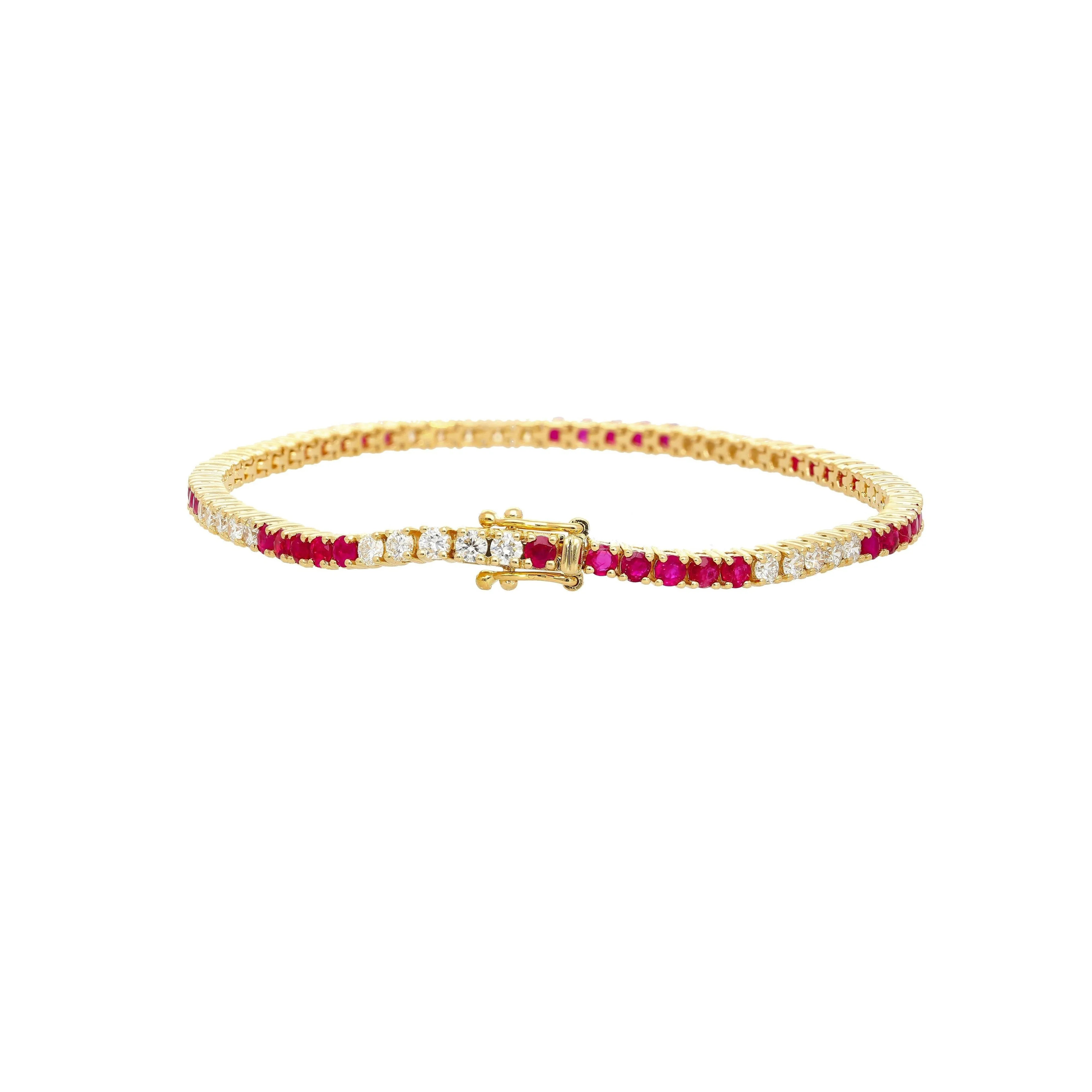 4.4 Carat Ruby and Diamond Box Tennis Bracelet in 14K Gold