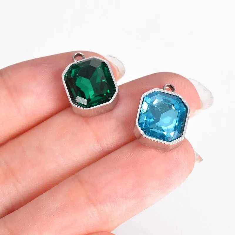 5 PCS/Package  304 Stainless Steel Glass Geometric Pendant