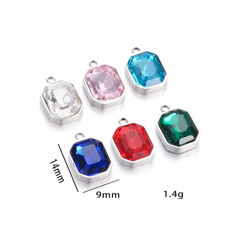 5 PCS/Package  304 Stainless Steel Glass Geometric Pendant