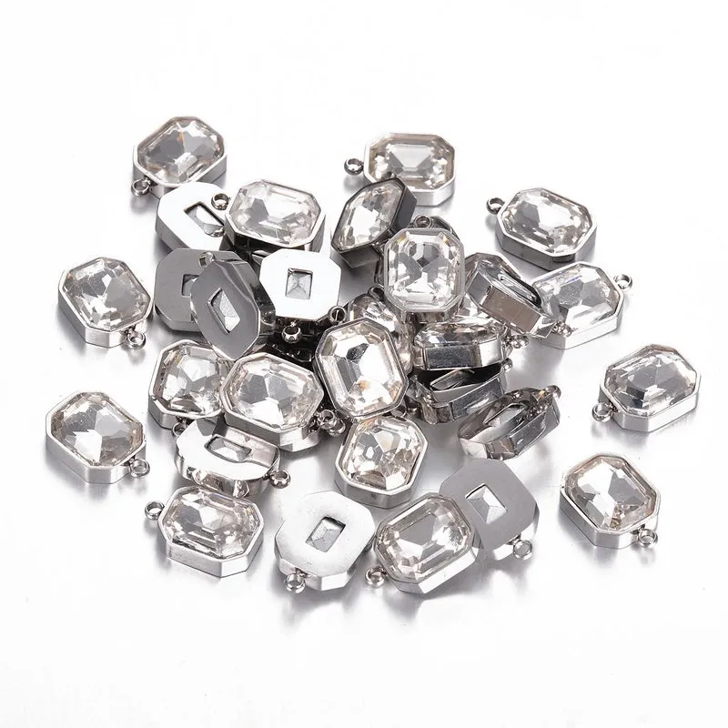 5 PCS/Package  304 Stainless Steel Glass Geometric Pendant