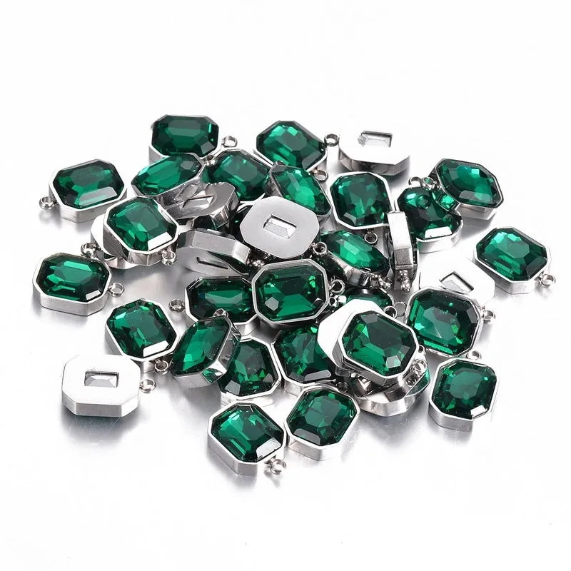 5 PCS/Package  304 Stainless Steel Glass Geometric Pendant