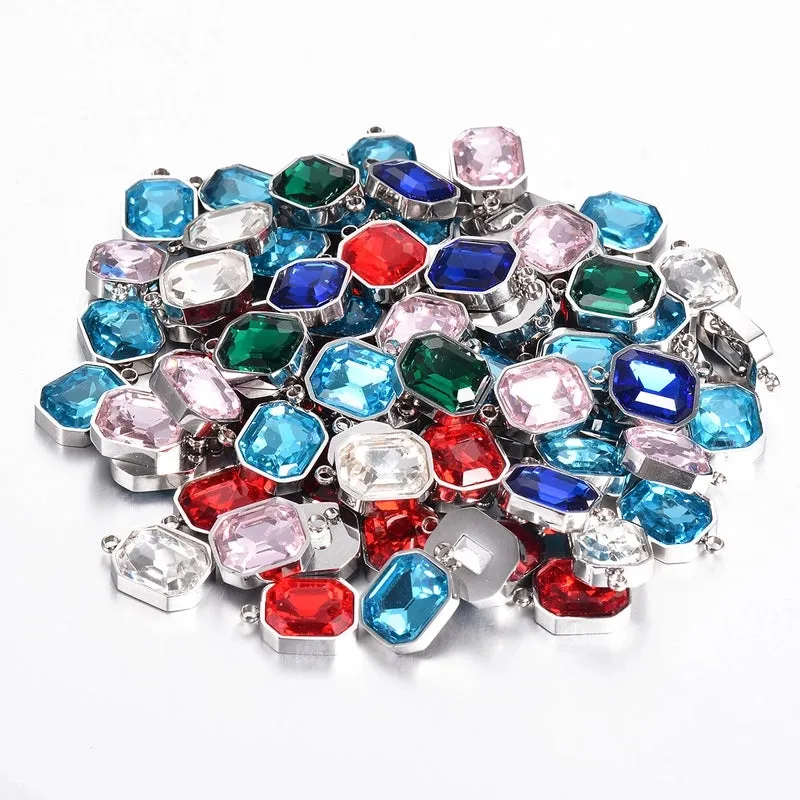 5 PCS/Package  304 Stainless Steel Glass Geometric Pendant
