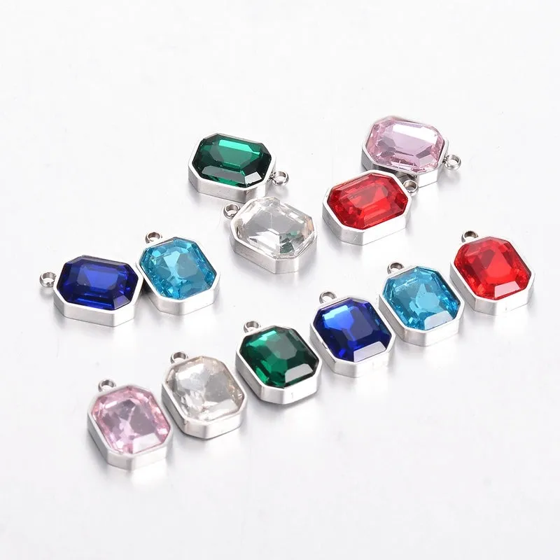 5 PCS/Package  304 Stainless Steel Glass Geometric Pendant