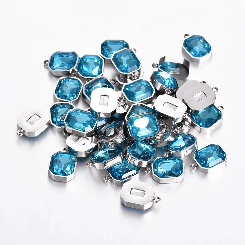5 PCS/Package  304 Stainless Steel Glass Geometric Pendant