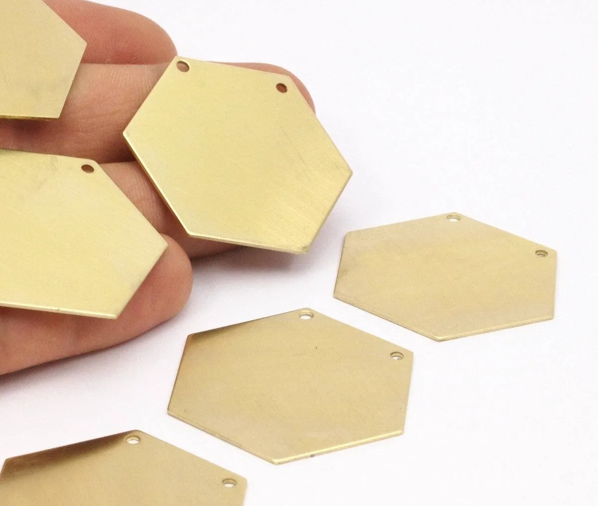 8 Raw Brass Hexagon Blanks 2 Hole (35x0.80 Mm) A0840