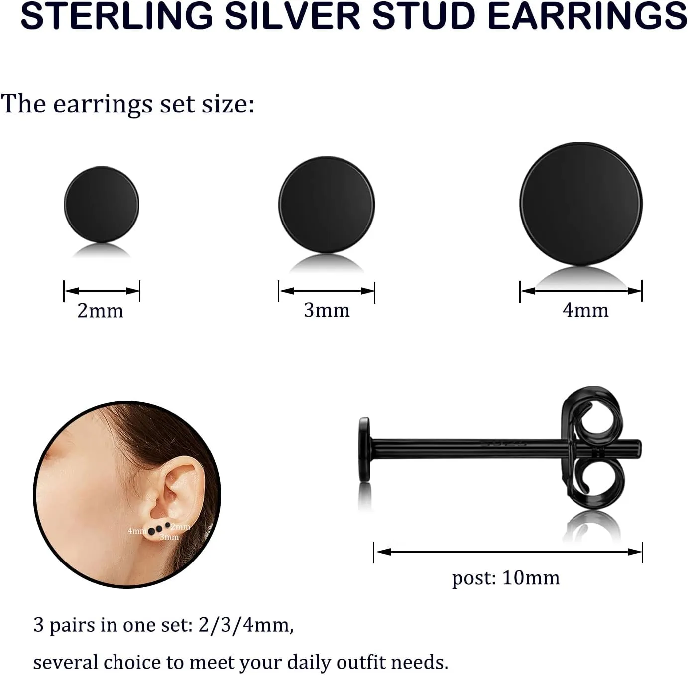 925 Sterling Silver Dot Stud Earrings | Small Simple Round Disc Stud Earrings | Tiny Flat Circle Hypoallergenic Cartilage Tragus Piercing Earrings Gifts for Women Men 2mm 3mm 4mm 5mm