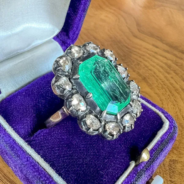 Antique Colombian Emerald & Rose Cut Diamond Ring