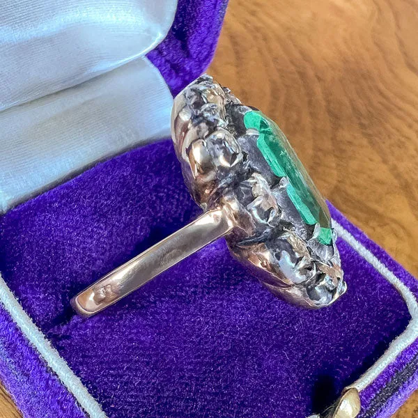 Antique Colombian Emerald & Rose Cut Diamond Ring