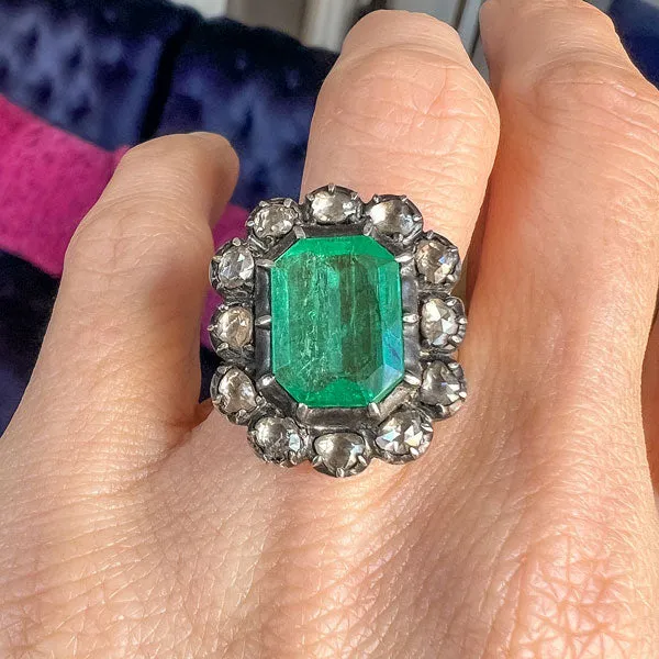 Antique Colombian Emerald & Rose Cut Diamond Ring