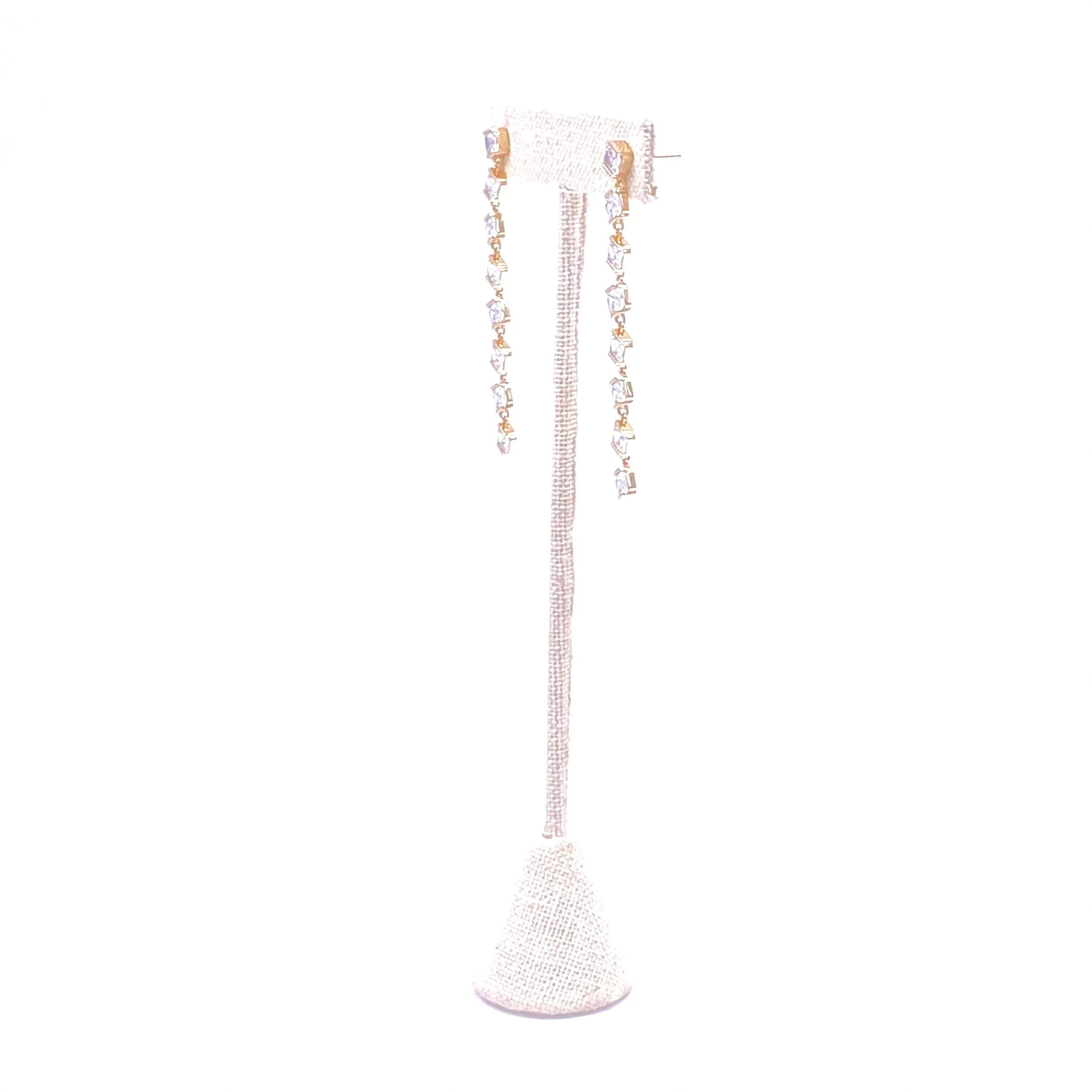 Ashley Gold Sterling Silver CZ Princess Cut Rotating Stone Drop Earrings