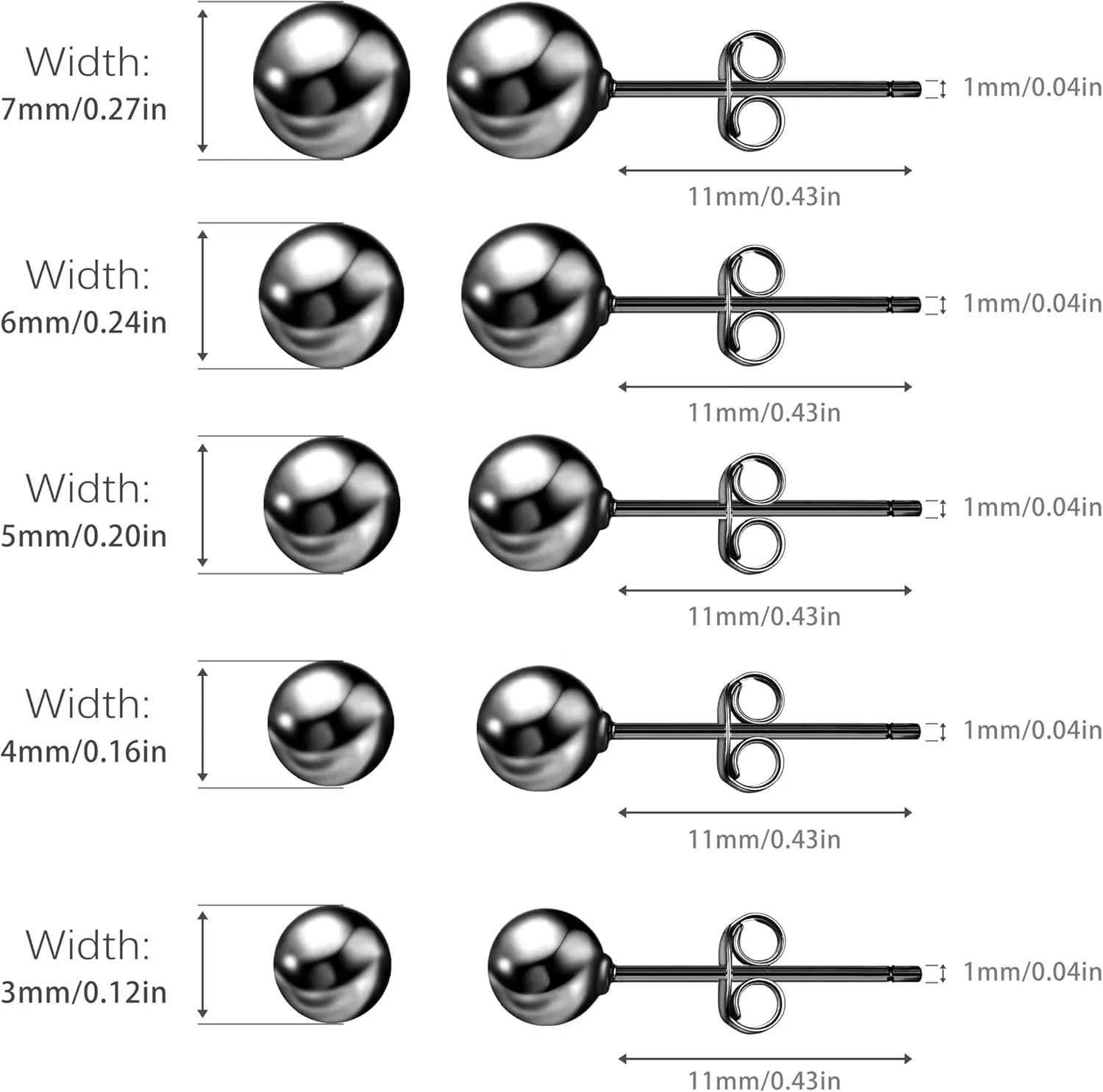 Ball Earrings for Women, S925 Sterling Silver Ball Stud Earrings for Multiple Piercings 5 Pairs Different Sizes (3mm-7mm) Gold Tiny Stud Earrings Set for Women Men