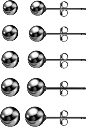 Ball Earrings for Women, S925 Sterling Silver Ball Stud Earrings for Multiple Piercings 5 Pairs Different Sizes (3mm-7mm) Gold Tiny Stud Earrings Set for Women Men