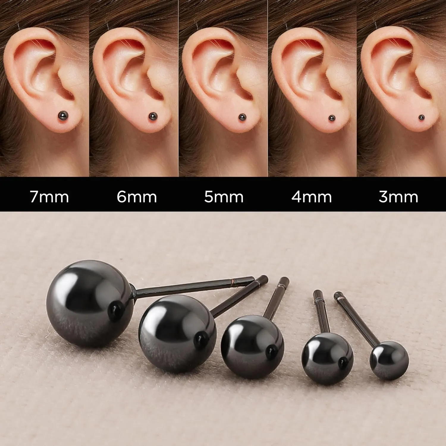Ball Earrings for Women, S925 Sterling Silver Ball Stud Earrings for Multiple Piercings 5 Pairs Different Sizes (3mm-7mm) Gold Tiny Stud Earrings Set for Women Men