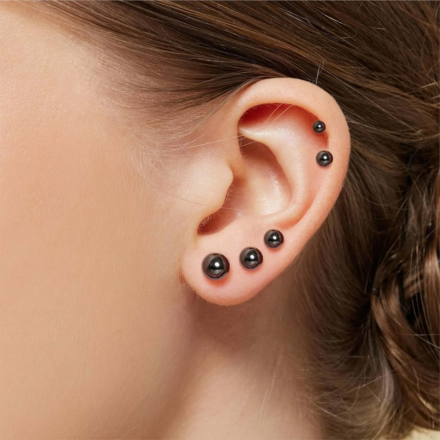 Ball Earrings for Women, S925 Sterling Silver Ball Stud Earrings for Multiple Piercings 5 Pairs Different Sizes (3mm-7mm) Gold Tiny Stud Earrings Set for Women Men