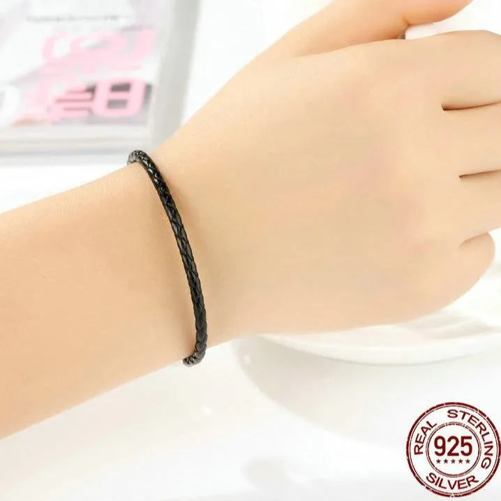 Black Leather Charm Bracelet