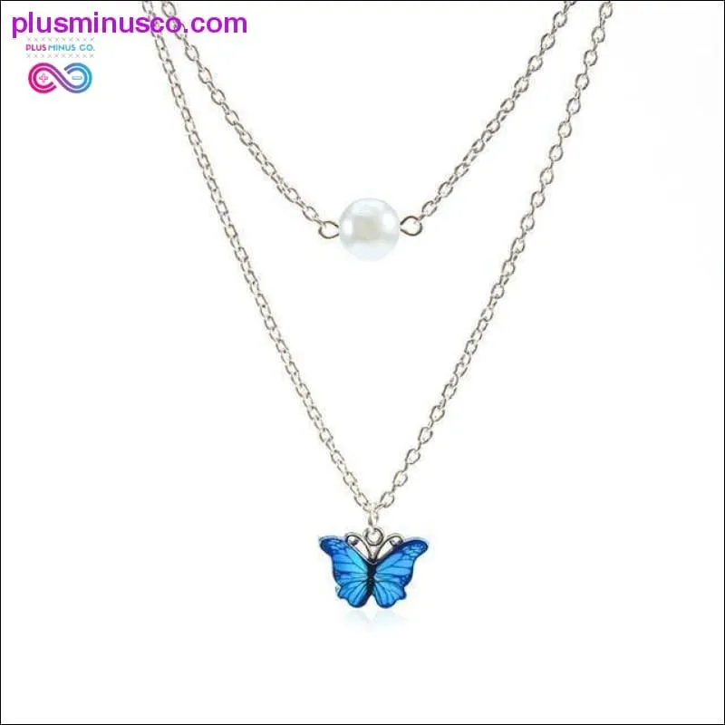 Blue Butterfly Pendant Necklace for Women Lovely Harajuku