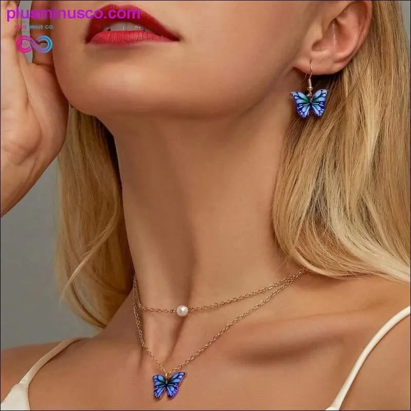 Blue Butterfly Pendant Necklace for Women Lovely Harajuku