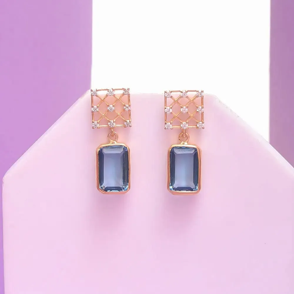 BLUE DROP SHOOTING STAR SILVER 92.5 CROSS ZIRCON EARRING